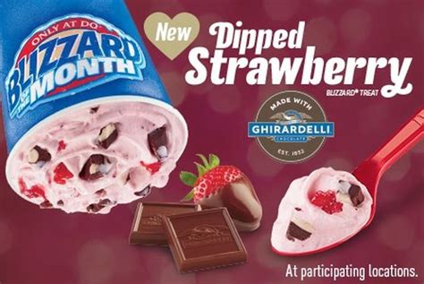 Choco dipped strawberry blizzard - Out of five treats (including fan-fave Peanut Buster Parfait, a Banana Split, a cake cone of cherry-dipped vanilla soft-serve, and a chocolate-dipped strawberry waffle bowl), the ice cream cake ...